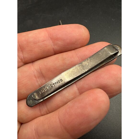 Vintage Mod Cufflinks and Tie Bar - Sterling Silver - 1960s - Picture 5 of 7